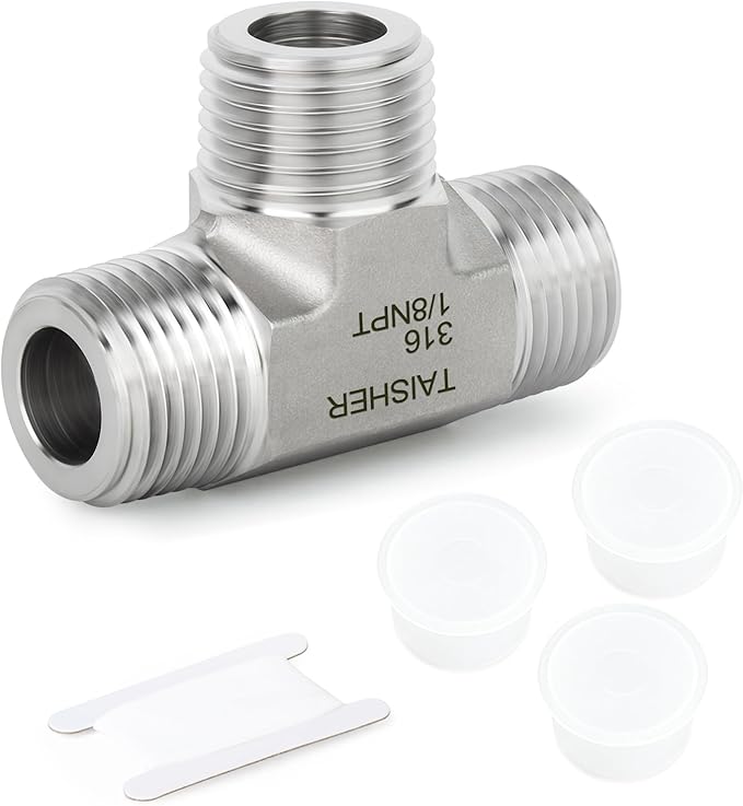 TAISHER 1PCS Forging of 316L Stainless Steel Tee Pipe Fittings, 1/8" x 1/8" x 1/8" NPT Male Pipe Fittings