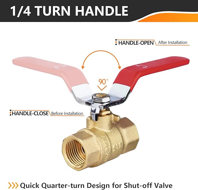 50-Pack HeSun 1/2 Inch FIP Threaded Ball Valve, Brass Full Port Shut-off Valve,1/2" Female NPT x 1/2" Female NPT, 600 WOG (Water, Oil and Gas),Red(VALVE034-50)