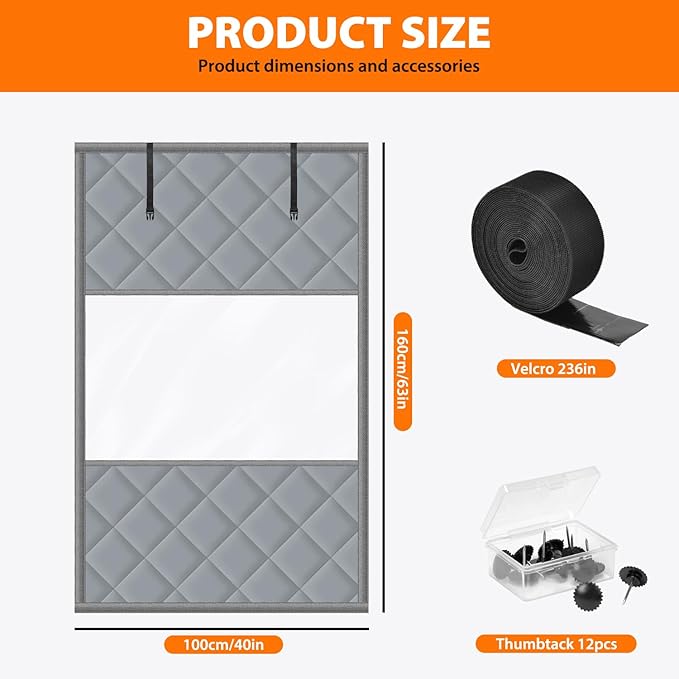 Window Insulation Kit for Winter, Thermal Window Cover for Winter, Thicken Warm Winter Waterproof Attic Insulation Cover (Grey, 63" L x 39" W)