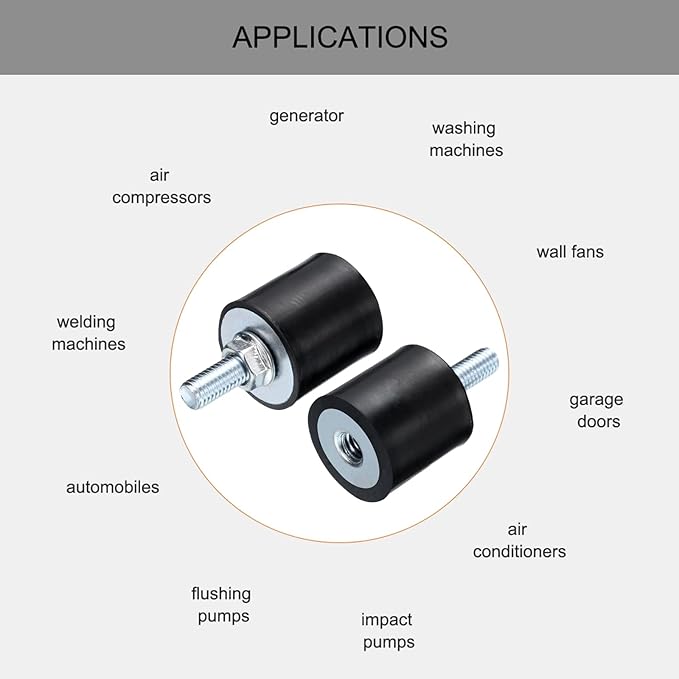 uxcell 4pcs M8x23mm Rubber Isolator Mounts with Studs 30x30mm Male Female Vibration Shock Absorber Zinc Plated Cylindrical Thread Mounts Anti Vibration Isolators with 4pcs M8 Lock Nuts