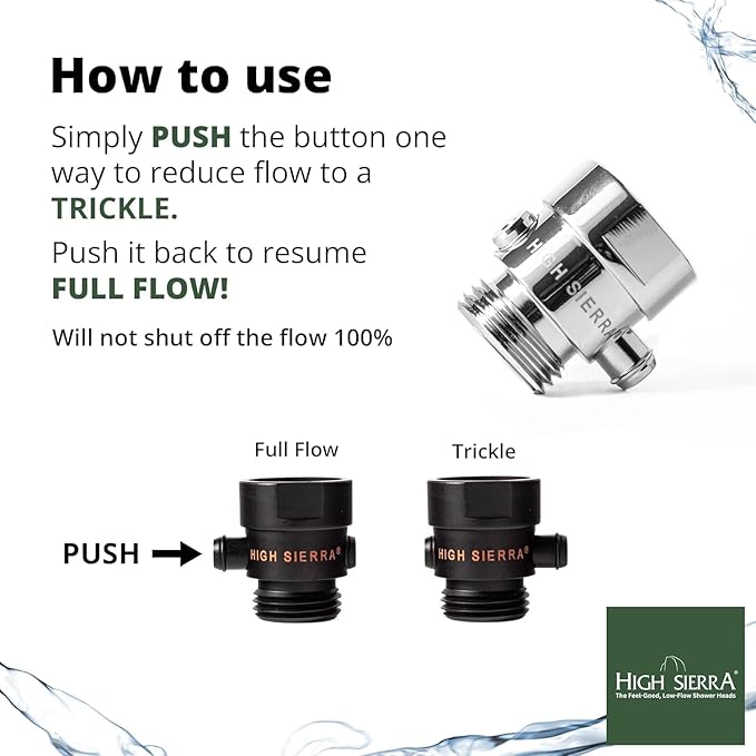 High Sierra® - Shower Head Pause & Pressure Control Valve - Solid Metal – Push-Button Valve Easily Controls the Flow of Water or Shuts It Off to Just a Trickle - Brushed Gold Finish