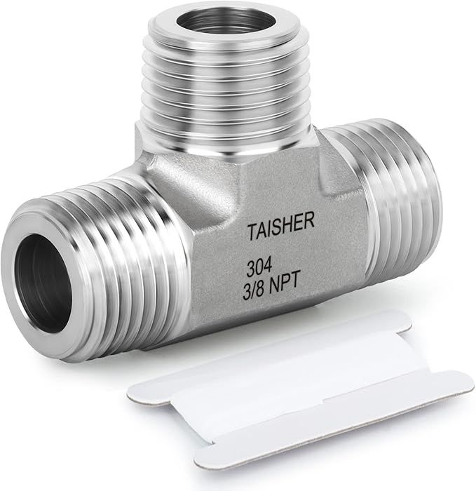 TAISHER 1PCS Forging of 304 Stainless Steel Tee Pipe Fittings, 3/8" x 3/8" x 3/8" NPT Male Pipe Fittings