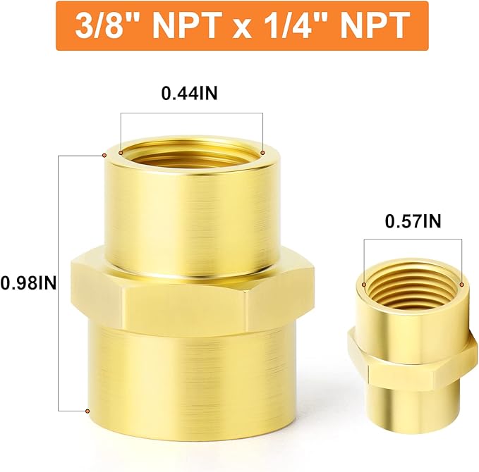 GASHER 10PCS Brass Pipe Fitting, Coupling, Reducer Adapter, 3/8" x 1/4" NPT Female