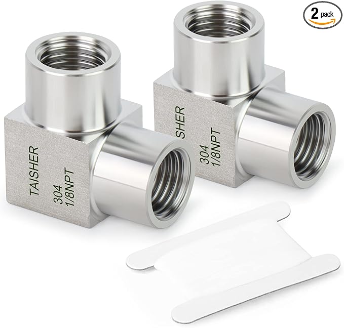 TAISHER 2PCS 304 Stainless Steel Square 90 Degree Barstock Street Elbow, 1/8 Inch NPT Female Pipe to 1/8 Inch NPT Female 304 Stainless Pipe Fitting