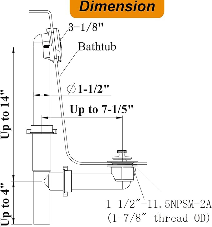 (1 Pack) Yariwiz 1-1/2" Matte Black Bathtub Tub Drain Kit Bath Waste Overflow Drain Tube Assembly with Universal Lift & Turn Bathtub Drain and Overflow Faceplate Matte Black