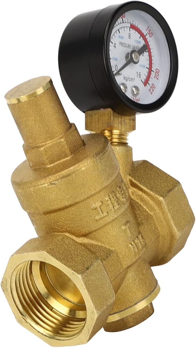 Pssopp DN25 Brass Pressure Regulator Valve with Adjustable Knob, Piston Structure for Water Pressure Reducing, 1.6Mpa Inlet Pressure