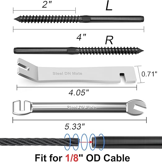 Steel DN Mate 20 Pack Black T316 Stainless Steel Left&Right Handed Thread Swage Lag Screws for Wood Post of 1/8" Black Cable Railing Kit, Deck/Stair Railing DIY Baluster Kit, Wrench Included