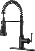 FORIOUS Rustic Black Kitchen Faucet with Pull Down Sprayer, 3 Modes Stainless Steel High Arc Vintage Spring Sink Faucet 1 or 3 Holes for Pot Filler, Farmhouse Camper Wet Bar