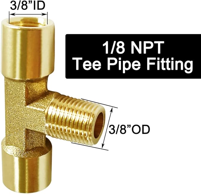 Joywayus Brass Pipe Fitting Tee T 3 Way Adapter (1/8 NPT Female Male Female, Pack of 2)