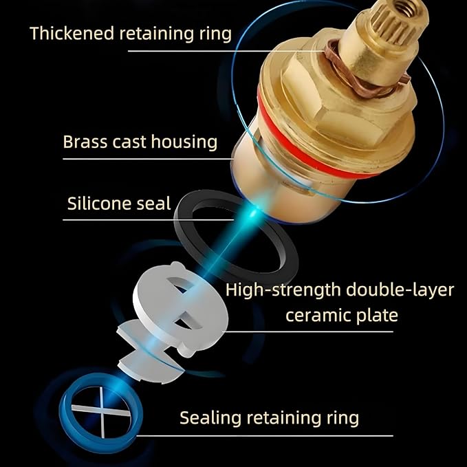Brass Ceramic Disc Faucet Cartridge Replacement，Quarter Turn G1/2"X 84 mm 20 Teeth Faucet Valve Replacement for Bathroom Kitchen Sink Bathtub Tap Valve Cartridge，1 Pair Hot & Cold (84 mm)