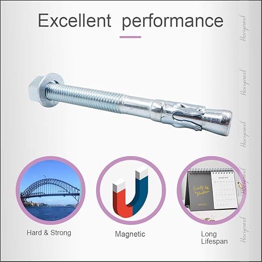 3/4" x 7" Wedge Anchor, for Cement and Concrete only, zinc-Plated Carbon Steel Screws and lag Bolts （ 10 pcs