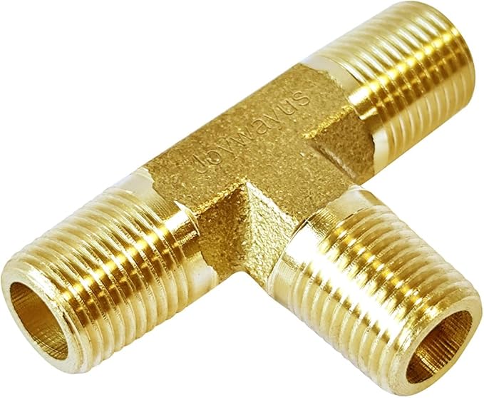 Joywayus 1/8 NPT Male Threaded Brass Tee Pipe Fitting T 3-way Adapter (Pack of 2)