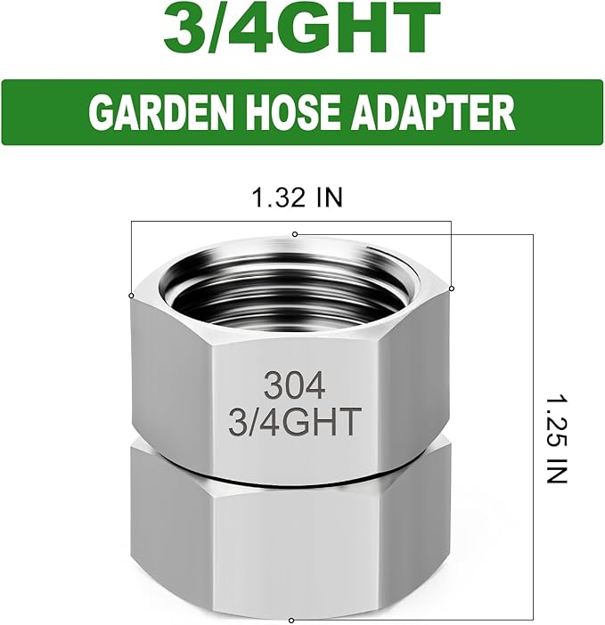 TAISHER 2PCS 304 Stainless Steel Garden Hose Adapter, 3/4" GHT Female x 3/4" GHT Female Swivel Garden Hose Connector with Washers