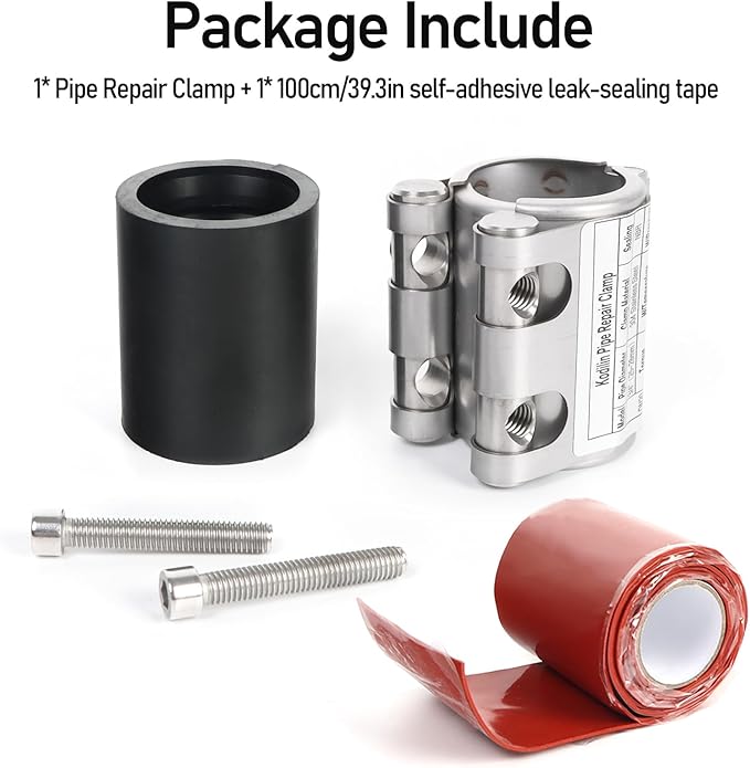 Kodilin Upgraded Pipe Repair Clamp with M1 Self-Adhesive Leak-Sealing Tape | 304 Stainless Steel Rust-Proof Emergency Pipe Repair Kit for Plastic & Metal Pipes, 3/4"(25-28mm)