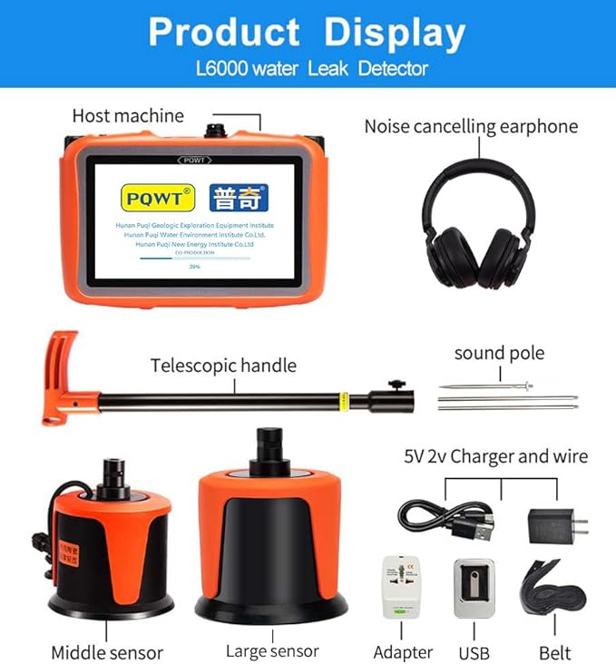 PQWT-L6000 Outdoor Water Pipeline Leak Locator for Public Utilities Water Leak Finder Water Leakage Detector for Depth 5m