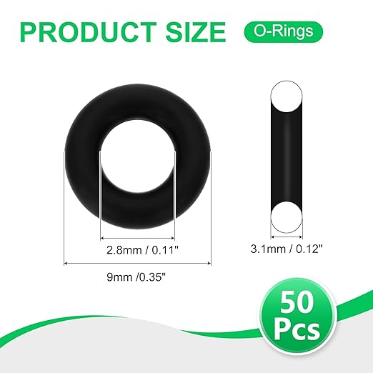 PATIKIL Silicone O-Rings, 50 Pcs 9mm OD 2.8mm ID 3.1mm Thick Sealing Washer Gasket Rings for Car Auto Vehicle Plumbing Repair Air Gas Sealing Connections, Black