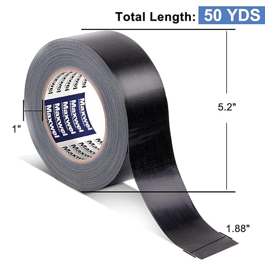 Black Duct Tape Heavy Duty - 1.88 in 50 YDS Waterproof No Residue Tearable Large Max Strength Adhesive Duct Tape for Outdoor Use,Multi Purpose Home Repair,Industrial Professional Fix 1 Roll