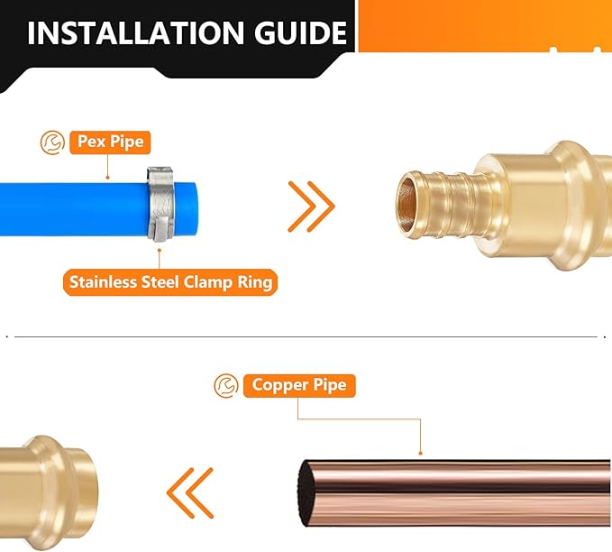 20-Pack HeSun Copper Press Fitting Adapter,1/2" PRESS X 1/2" PEX F1807 Crimp Coupling, LF Brass(PEX1807344-20)