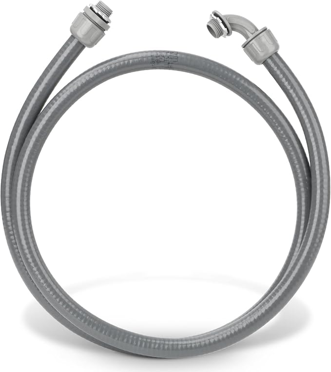 HOXHA 1/2 Inch 6 Ft Electrical Conduit Kit AC Whip Kit Flexible PVC Non Metallic Liquid Tight Conduit, Electrical Wire Conduit Pipe with Straight and 90-Degree Conduit Connector Fittings