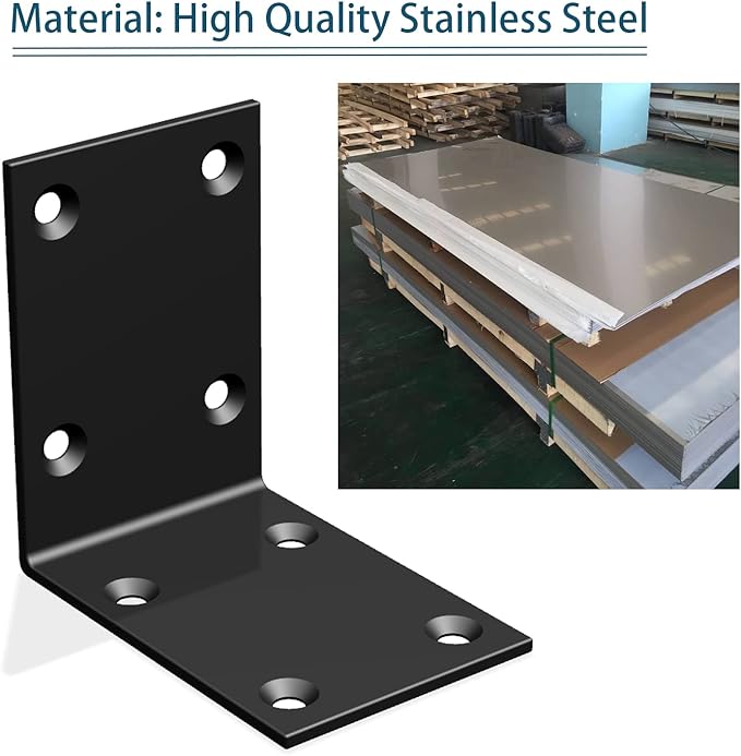 Black Stainless Steel Corner Bracket,Joint Right Angle Bracket,L Shape Heavy Duty Metal Corner Brace Shelf Supporter for Wood Aufuga (Black_2.8x2.8x2inch, 10)
