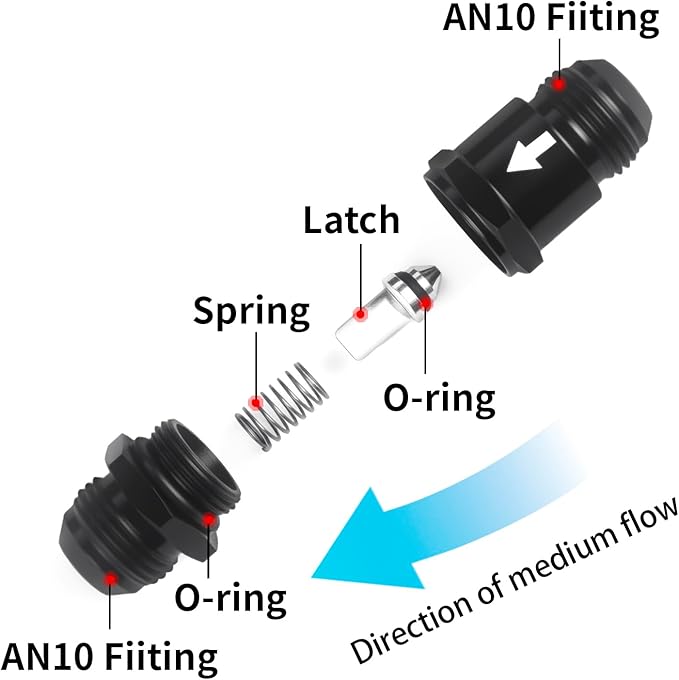 AN10 One Way Non Return Check Valve 10AN to AN10 Male Flare Inline Fitting Aluminum Black 2PCS