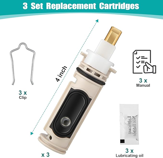 Enhon 3 Pack 1222 Replacement Cartridge Compatible with Moen with Puller, Tub Shower Cartridge Replacement Kit Compatible with Posi temp Faucet, Shower Repair Tool