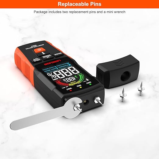 2-in-1 Pin & Pinless Moisture Meter MS03 – Accurate Moisture Detection for Wood, Concrete, Drywall, and More – LCD Display with Hold Function, Flashlight, and Auto Power Off