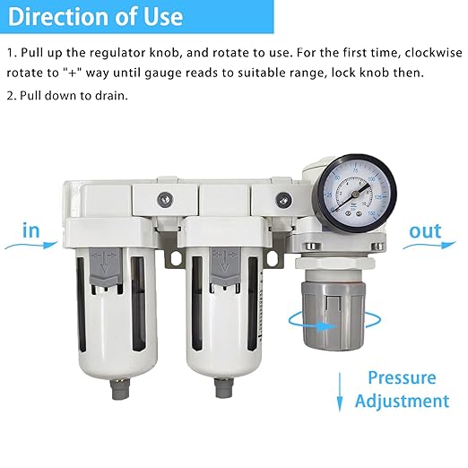 XingNEeng 1/2" NPT Compressed Air Filter Regulator Lubricator (FRL) Unit, Double Water/Oil Trap Separator, Gauge(0-150 psi), Semi-Auto Drain Air Compressor Water Separator, Poly Bowl, Metal Bracket