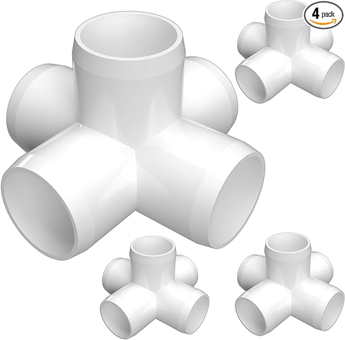 FORMUFIT 1-1/2" 5-Way PVC Cross Furniture Grade Fitting in White, 1.9" Actual ID, (Pack of 4), Made in USA, UV-Resistant, Impact-Proof, Add Internal Structure Support with PVC Pipe - F1125WC-WH-4