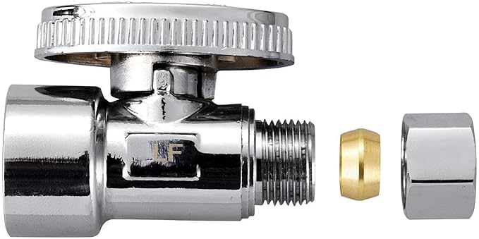 2 Pack Brass 1/2 Inch FIP x 3/8 Inch OD Compression Quarter Turn Straight Water Angle Stop Valve Shut Off