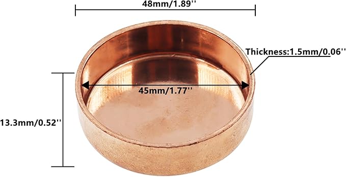 Copper Pipe Cap,TTZEZE Copper End Cap,Certified Safe Pressure Copper Cap Plug,Solid Sweat Solder Connection,Pure Copper Plumbing Cap for Plumbing HVAC Air Conditioner 45mm/1.77'' 1PCS