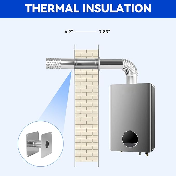 Vent Kit 3.15-inch Stainless Steel Ventilation Wall Sleeve, extendable, for Indoor Gas tankless Water heaters，for Ventilation Pipes Under 3 inches.