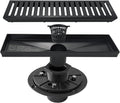 Neodrain 12-Inch Linear Shower Drain with Removable Capsule Pattern Grate, Black Color with Shower Drain Base,304 Stainless Steel Shower Floor Drain, with Hair Strainer