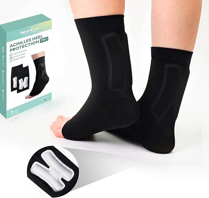Welnove Achilles Tendonitis Heel Protector Sleeves H-Shape Achilles Tendon Support Compression Gel Padded Sleeve Socks for Cushion of Bursitis, Tendonitis, Tenderness, Dry Cracked - X-Large