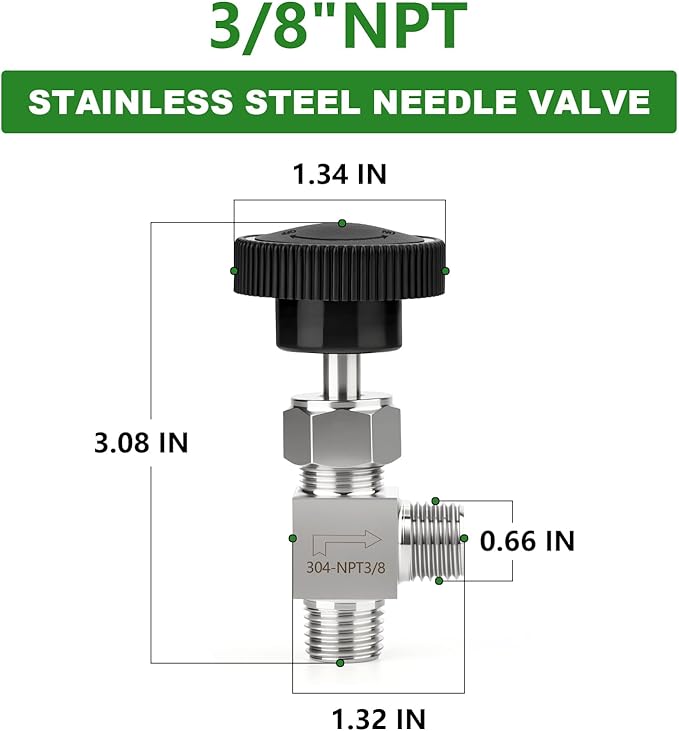 TAISHER 1PCS 304 Stainless Steel 90 Degree Needle Valve 3/8" NPT Male For Flow Control Water Gas Oil