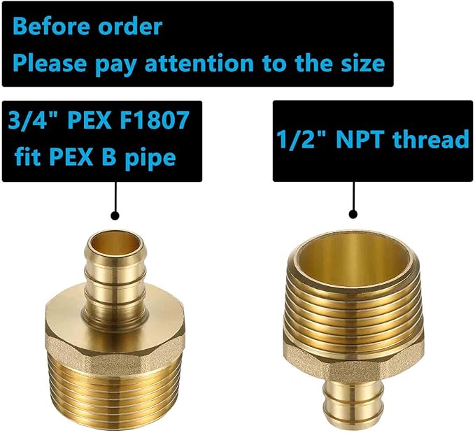 (10 Pack) Lidertik 3/4 NPT to 1/2 PEX Fittings Adapter, 1/2" PEX F1807 to 3/4" NPT Male Threaded Adapter Brass