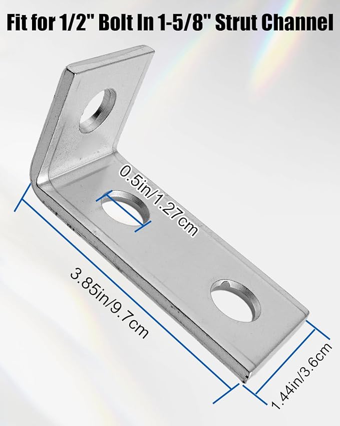 12 Pack 3 Hole 90 Degree L Shaped Fitting Bracket Corner Brace Metal Framing Connector Compatible with 1/2 inch Bolt in 1-5/8 inch Strut Channel