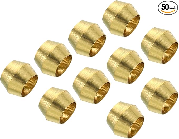 PATIKIL 5mm Tube OD Brass Compression Sleeves Ferrules, 50 Pack Brass Ferrule Fitting Brass Compression Fitting Assortment Kit for Air Water Gas Pipe