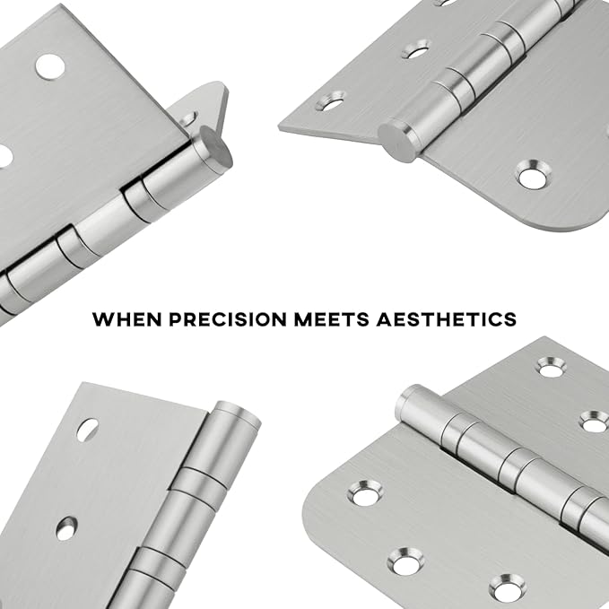 Door Hinges Brushed Nickle 3 Pack 4 x 4 Inches Ball Bearing Door Hinge Heavy Duty Stainless Steel Hinges for Interior & Exterior Doors Square & Round Corners