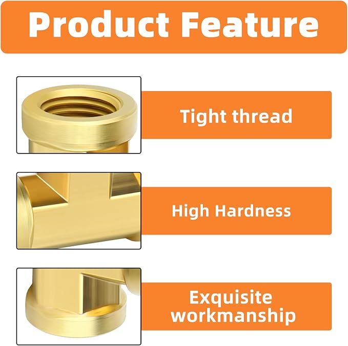 GASHER 2 Pcs Brass Tee Fitting, 1/4" x 1/4" x 1/4" NPT Female Pipe Fittings