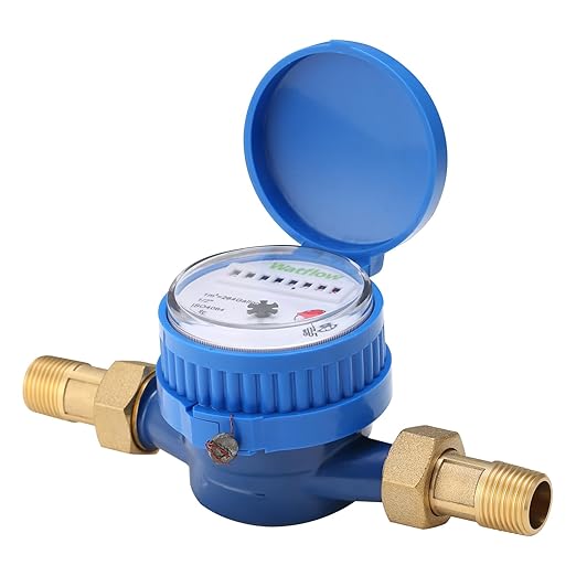 Watflow DN15 Water Meter 1/2" NPT, ISO4064 Certification Cubic Water Flow Meter, Cold Water Meter for Garden/Home/Apartment, Horizontal Install.