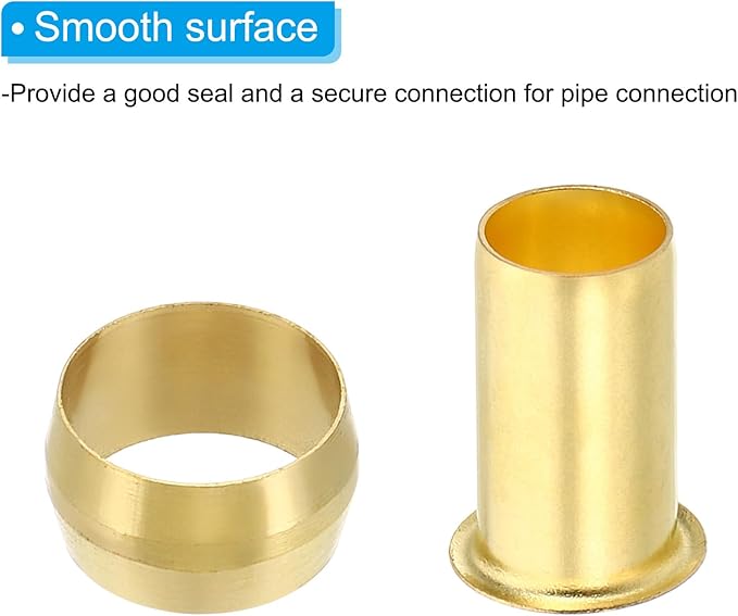 PATIKIL Brass Compression Sleeves Ferrules for 1/2 Inch OD Hose Tube, 20 Pack Brass Ferrule Brass Compression Insert Fitting Assortment Kit for Air Water Gas Pipe