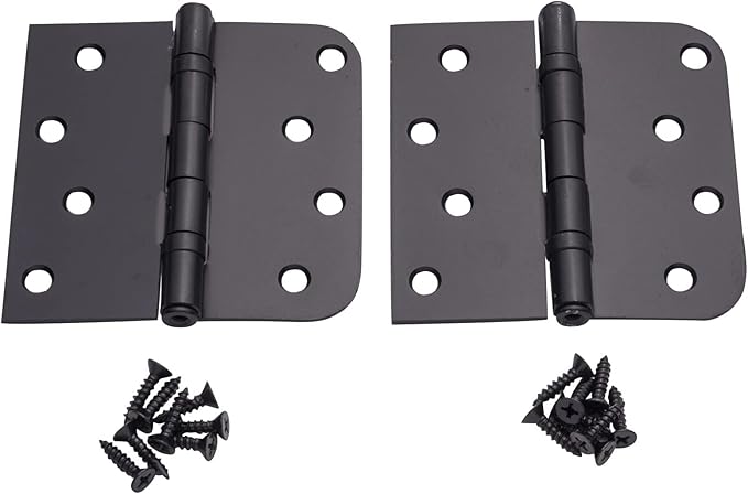 Hinge Outlet 4 Inch with 5/8 Inch Square Radius Ball Bearing Door Hinges, Heavy-Duty Steel, Removable Pin (Black, 20 Pack)