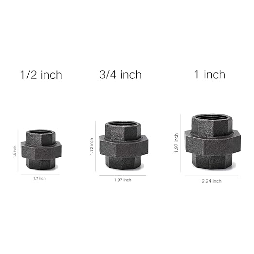 3/4" Cast Iron Union, Home TZH 10 Pack 3/4" Industrial Malleable Female Pipe Fitting Union for Industrial Vintage Style DIY Project/Furniture/Shelving Decoration (10, 3/4")