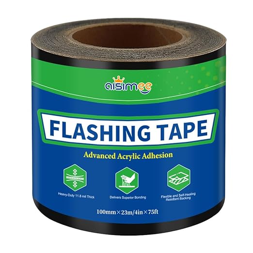 Flashing Tape Waterproof, Window and Door Flash Tape with Acrylic Adhesive, Self-Healing Flexible Roof Flashing Tape, Industrial-Grade All Weather for Building Waterproofing, 4 in x 75 ft