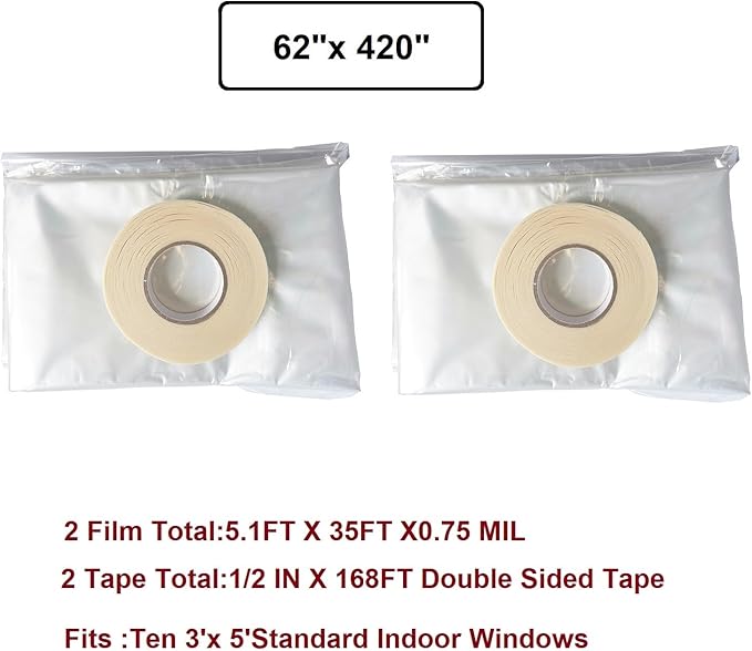Insulating Film Window Kit to Keep Cold Out Window Shrink Film Insulator Kit (10 Windows)