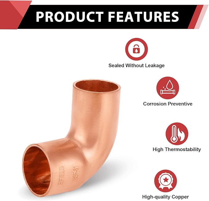 1-Pack EFIELD 1-1/4" FTG x Copper Short Radius 90° Street Elbow Copper Fitting (1-1/4"x1-1/4"),(COPPER083)