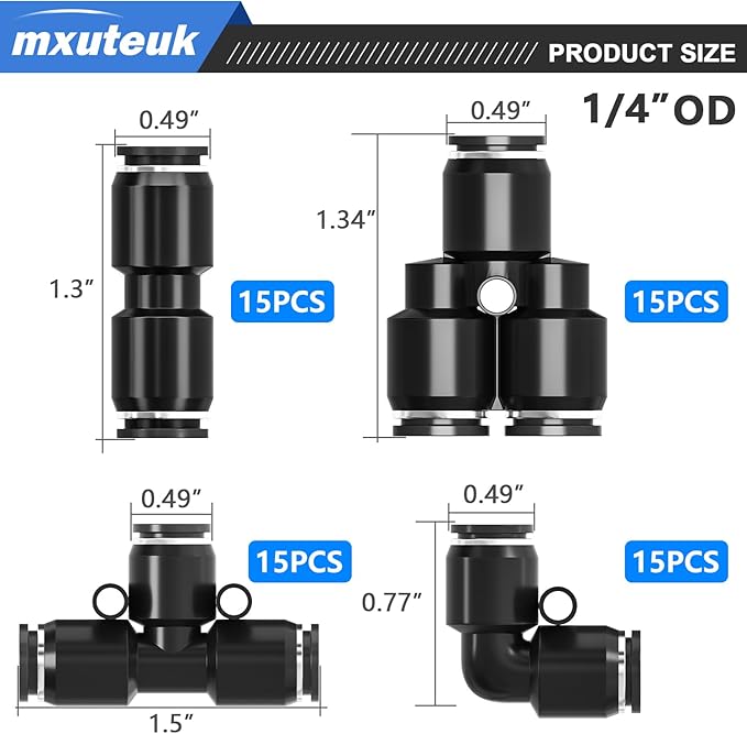 mxuteuk 60pcs 1/4 inch OD Quick Connect Air Hose Fittings 1/4 inch Quick Release Pneumatic Push to Connect Fittings Air Line Fittings for 1/4 inch Tube