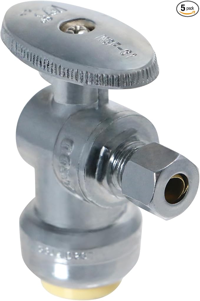 XFITTING OD Compression 1/4 Inch x 1/2 Inch Push Fit Valve, Push Fit Angle Valve, 30-1-7=5XX, 5 Pieces