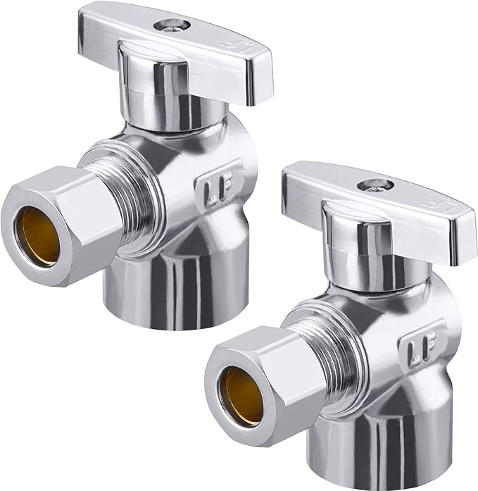 2 Pack Premium Brass Chrome plated 3/8" FIP Female Thread x 3/8 Inch OD Compression Quarter Turn Water Angle Stop Valve Shut Off
